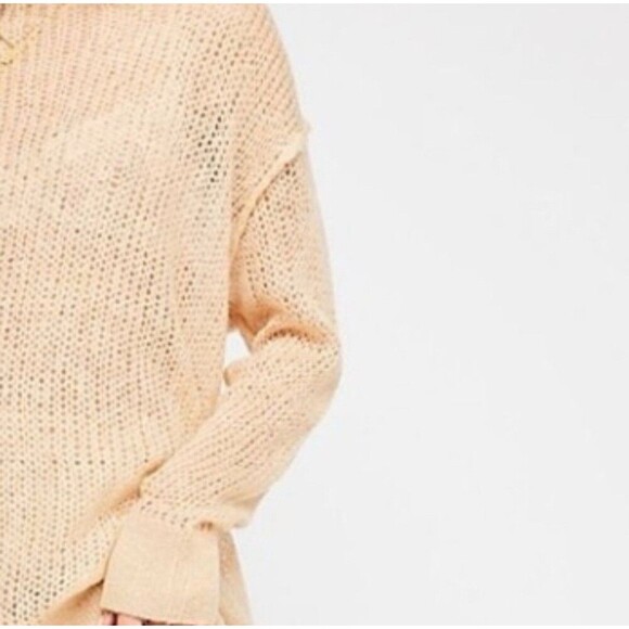 Free People Mohair Transparent Crew Neck Sand Tunic Sweater Lounge Soft Cozy M - Picture 2 of 10